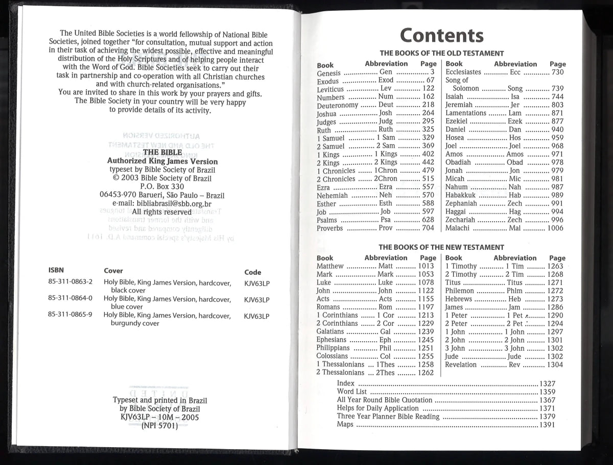 Holy Bible King James Version – Bible Society of Brazil – 2005 Black Hardcover - The Bookstore