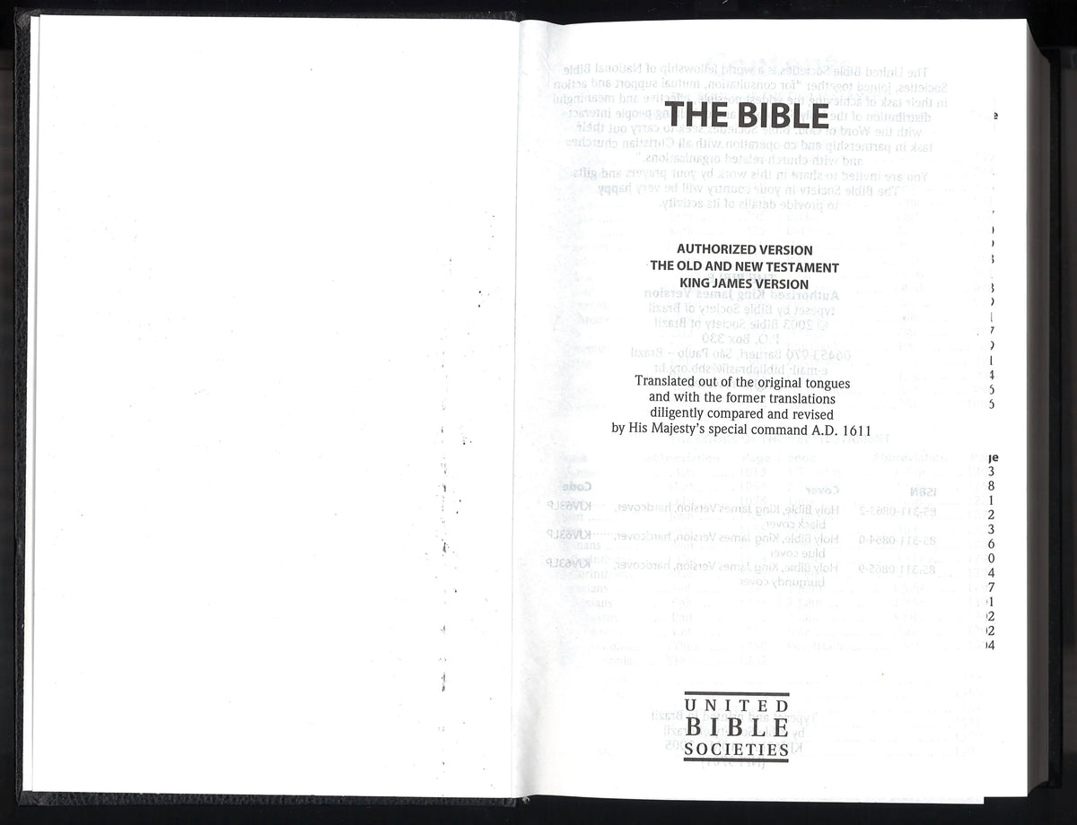 Holy Bible King James Version  – Bible Society of Brazil – 2005 Black Hardcover