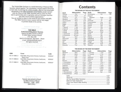 Holy Bible King James Version  – Bible Society of Brazil – 2005 Black Hardcover
