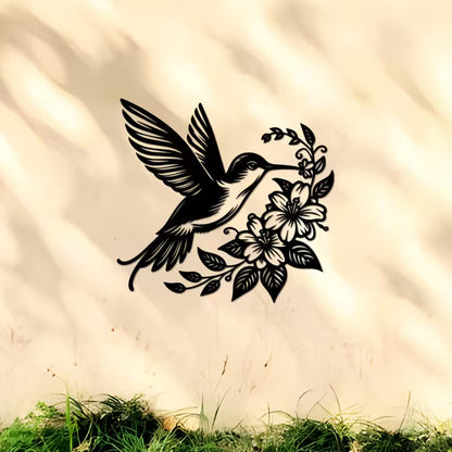 Metal Hummingbird and Floral Wall Art