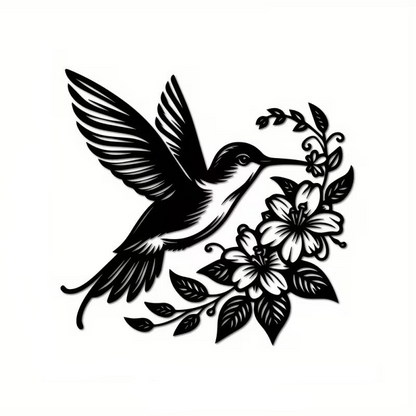 Metal Hummingbird and Floral Wall Art