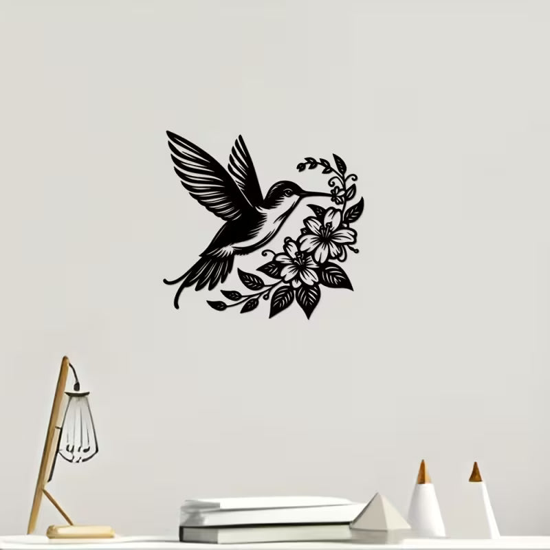 Metal Hummingbird and Floral Wall Art