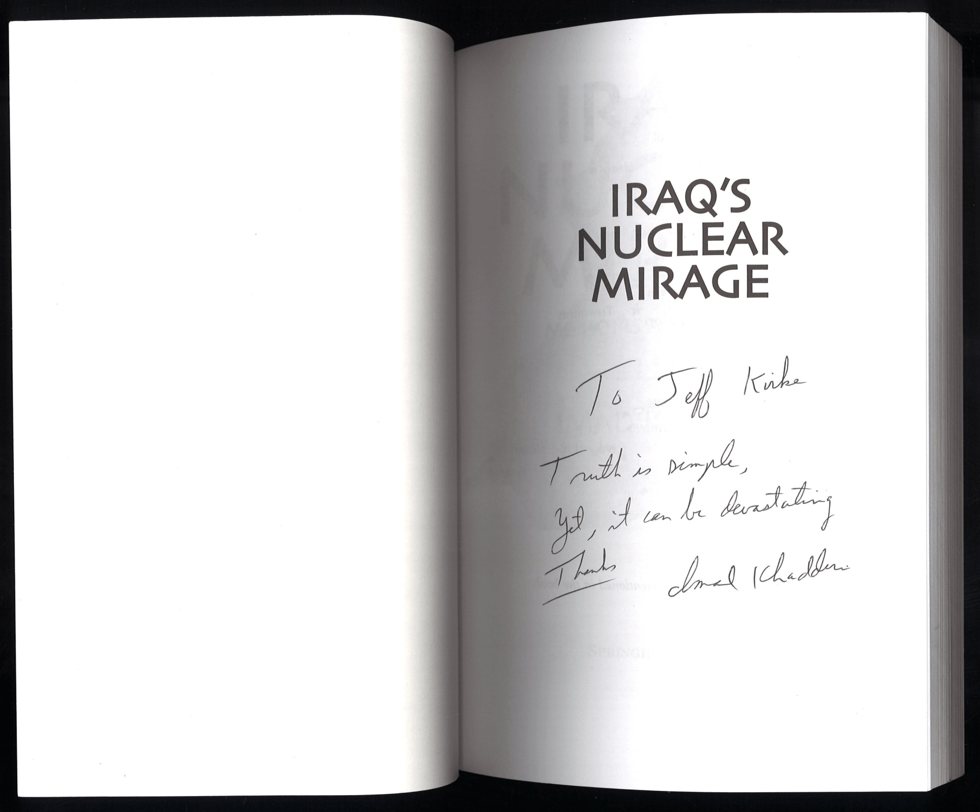 Iraq's Nuclear Mirage: Memoirs and Delusions (Signed) - The Bookstore