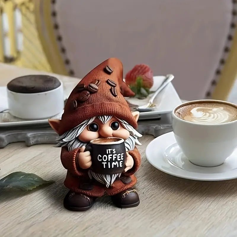 It's Coffee Time Gnome - Whimsical Coffee Statue Handmade Resin - The Bookstore