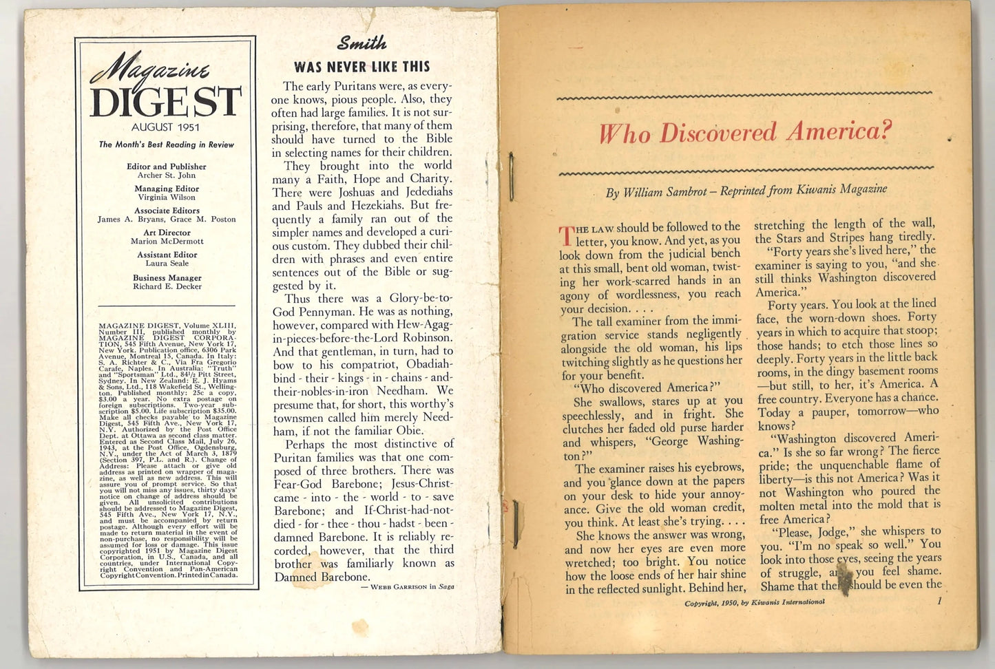 Magazine Digest, August 1951, Volume XXIII, No. 11 - The Bookstore
