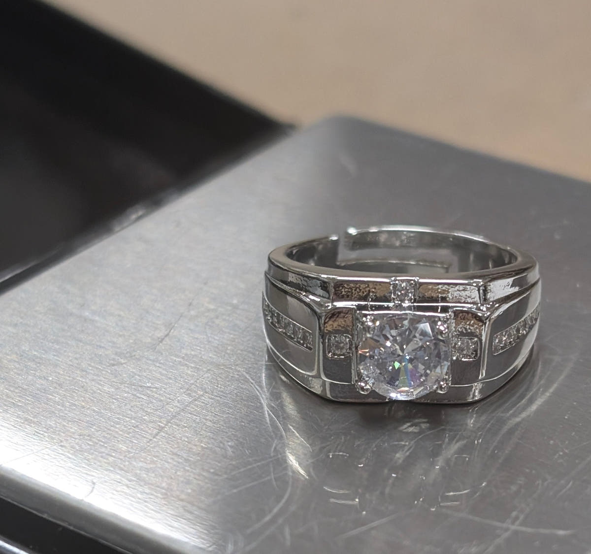 Men's Elegant 925 Sterling Silver CZ Ring - Adjustable Handsome Guy Jewelry