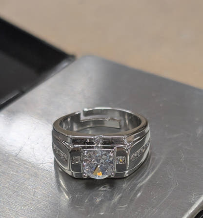 Men's Elegant 925 Sterling Silver CZ Ring - Adjustable Handsome Guy Jewelry