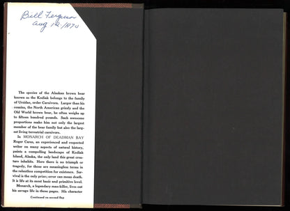 Monarch of Deadman Bay: The Life and Death of a Kodiak Bear – First Edition, 1969 - The Bookstore