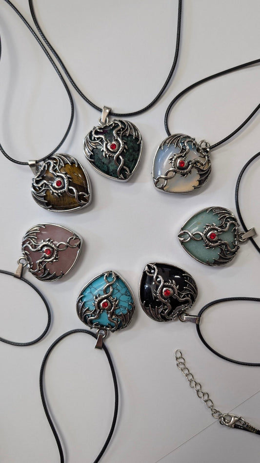 Mystic Dragon Heart Necklace with Natural Stone - The Bookstore
