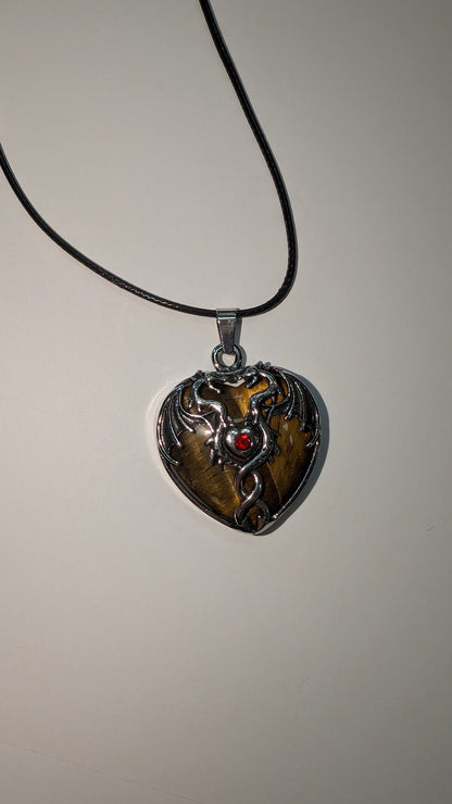 Mystic Dragon Heart Necklace with Natural Stone - The Bookstore
