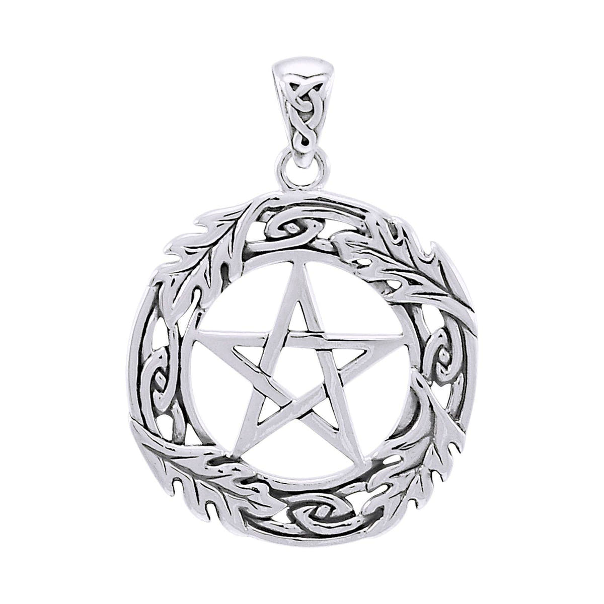Oak Leaf Framed Celtic Knot Pentacle Pentagram Sterling Silver Necklace Silver Insanity