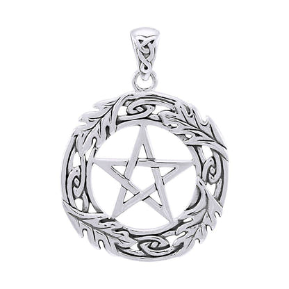 Oak Leaf Framed Celtic Knot Pentacle Pentagram Sterling Silver Necklace Silver Insanity