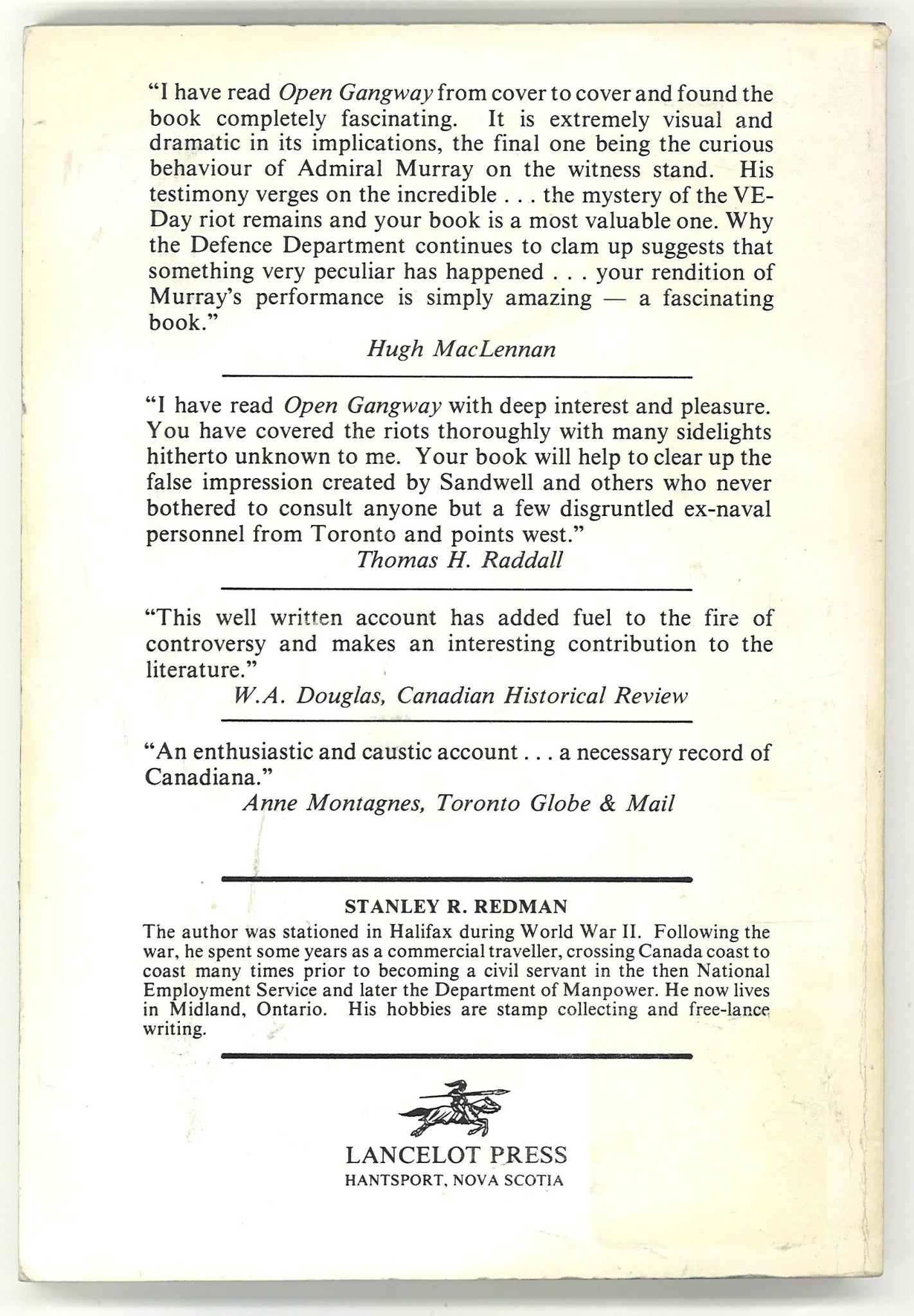 Open Gangway: An account of the Halifax Riots, 1945 (Signed) Stanley R. Redman