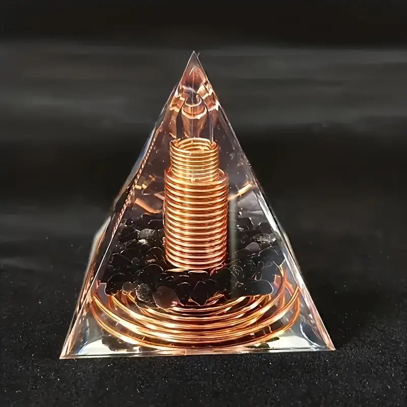 Orgonite Pyramid with Copper Coils and Obsidian Crystals