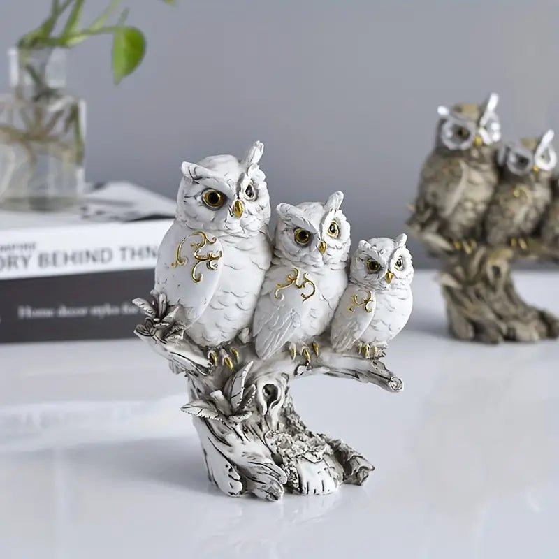 Owl Family on a Tree Limb - A Charming Resin Craft for Your Home or Office - The Bookstore