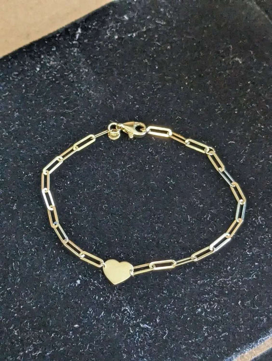 Paperclip Gold Bracelet with Heart - The Bookstore