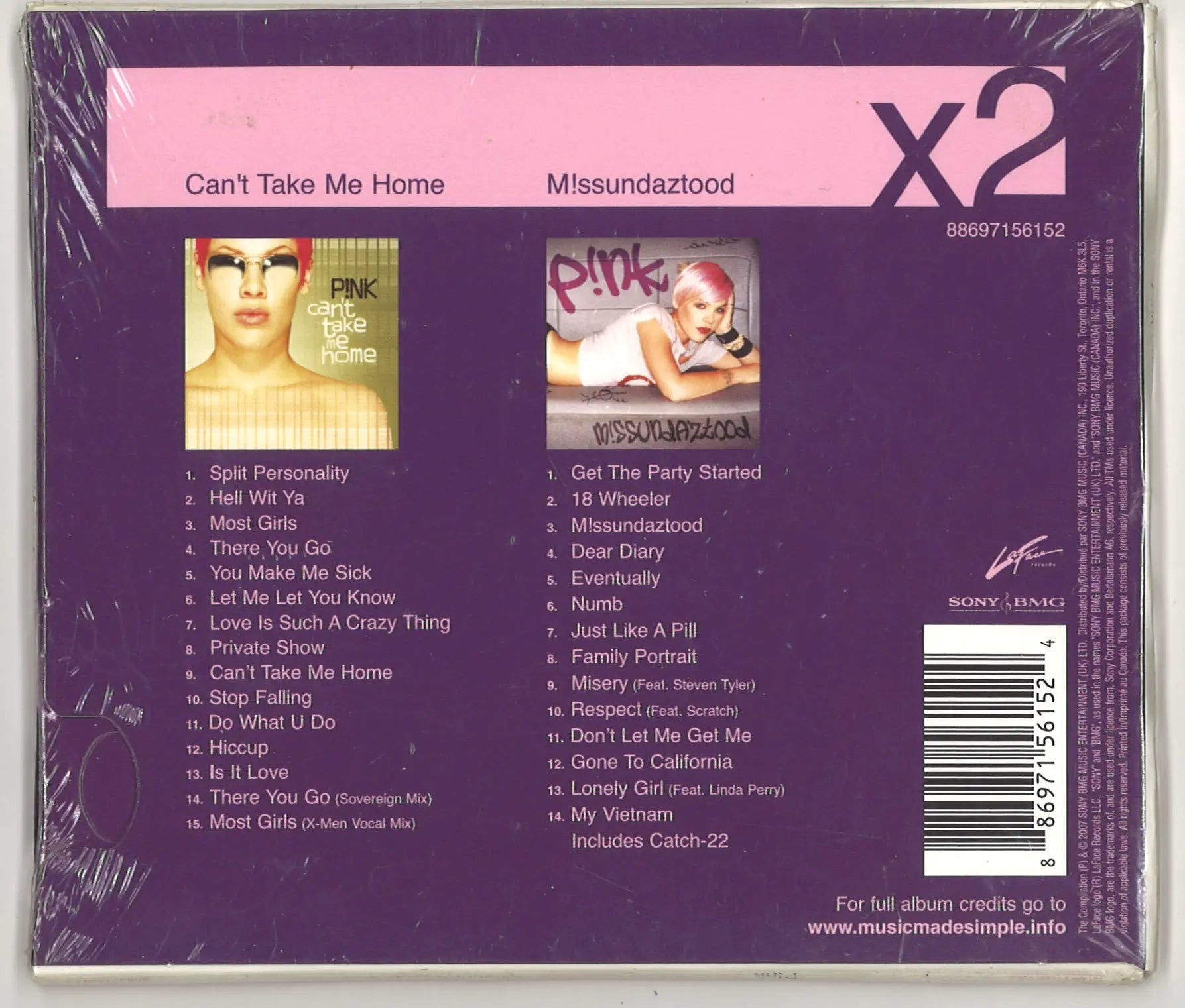 P!NK (Pink) "CAN'T TAKE ME HOME/M!SSUNDAZTOOD" 2 CD - The Bookstore