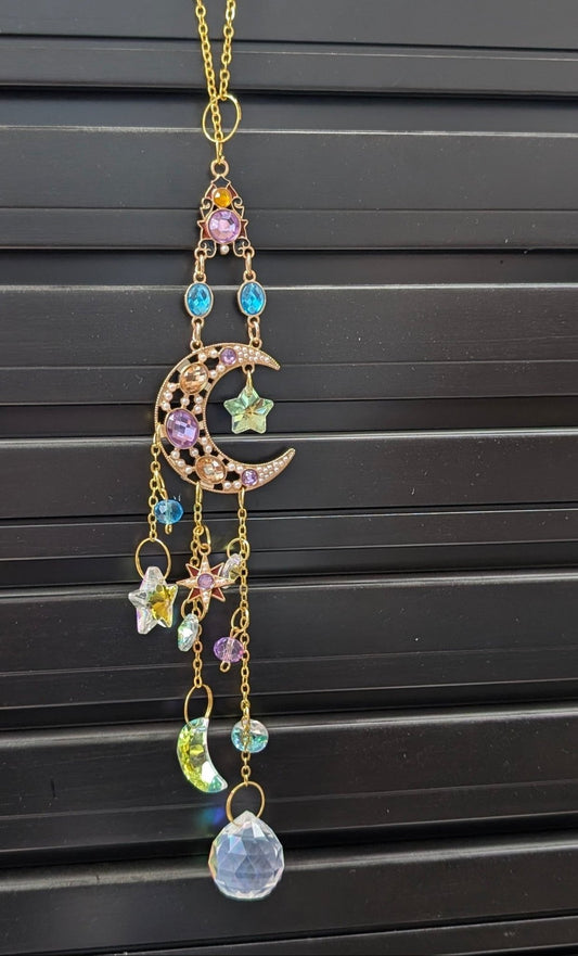 Pretty Moon Suncatcher - Colorful Crystal Window Hanging - The Bookstore