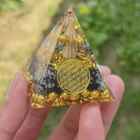 Orgonite Pyramid Energy Generator with Snowflake Obsidian