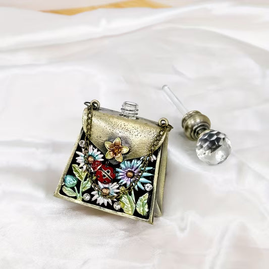 Floral Metal Perfume Bottle – Vintage Decorative Perfume & Essential Oil Container