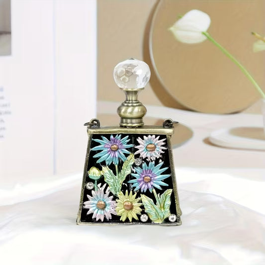 Floral Metal Perfume Bottle – Vintage Decorative Perfume & Essential Oil Container