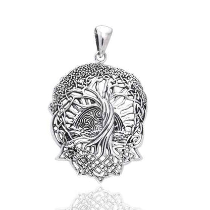 Rising Sun Celtic Knot Tree of Life Sterling Silver Necklace - 18" Omega Chain Silver Insanity