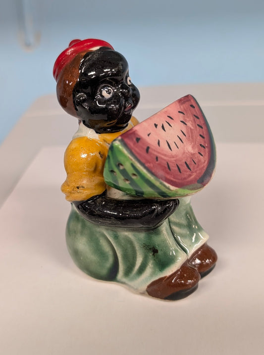 Vintage Black Americana Boy & Watermelon Ceramic Salt and Pepper Shakers