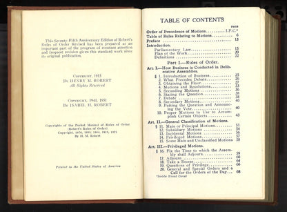 Robert’s Rules of Order Revised by Henry M. Robert – 1951 Seventy-fifth Anniversary Edition