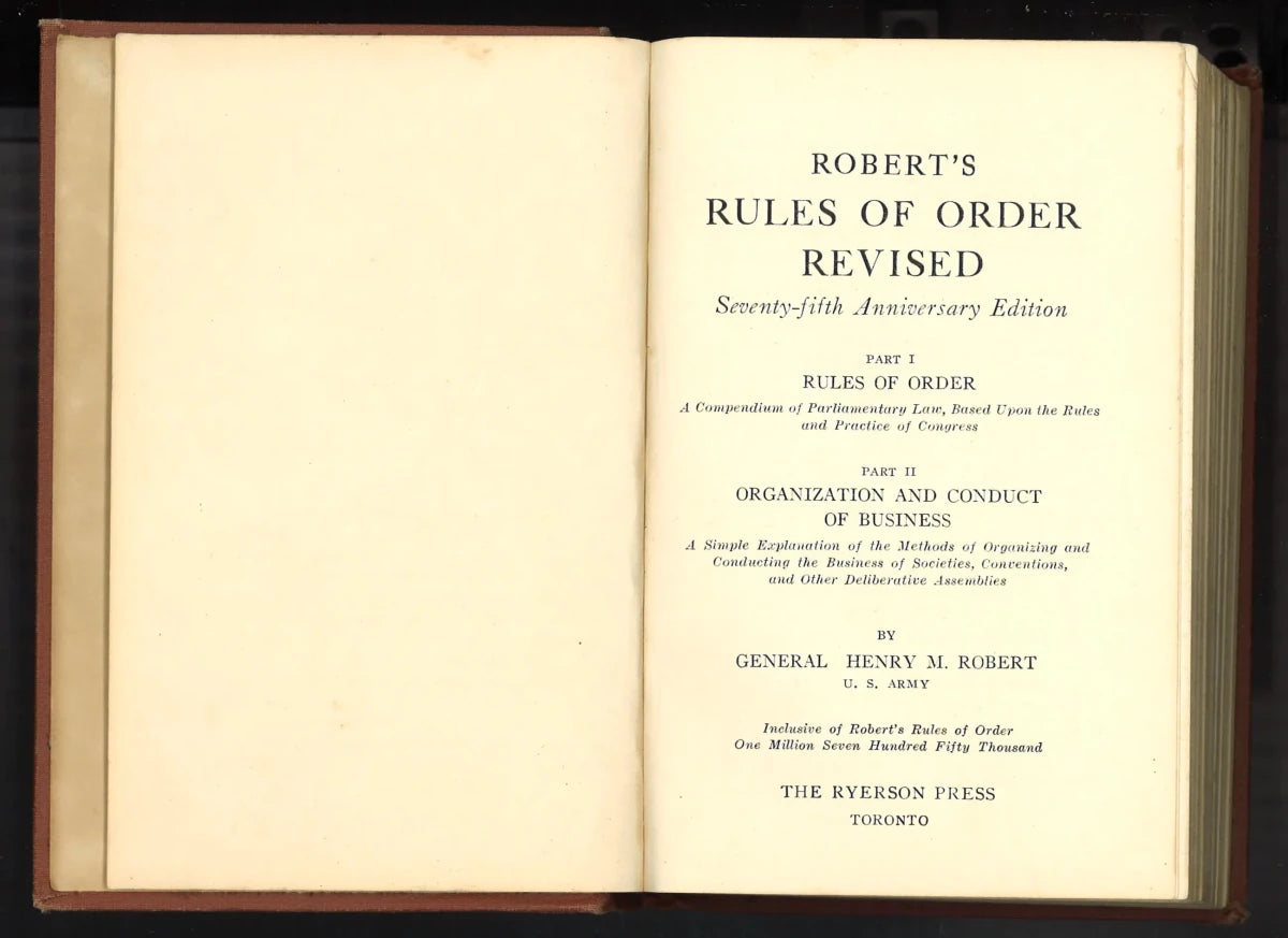 Robert’s Rules of Order Revised by Henry M. Robert – 1951 Seventy-fifth Anniversary Edition - The Bookstore