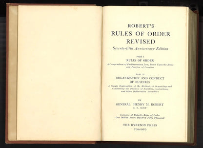 Robert’s Rules of Order Revised by Henry M. Robert – 1951 Seventy-fifth Anniversary Edition - The Bookstore