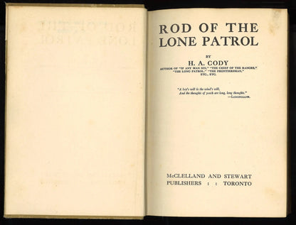 Rod of the Lone Patrol by H. A. Cody – 1916 Canadian Edition - The Bookstore