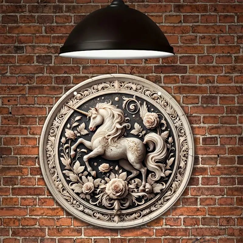 Round Vintage Unicorn Aluminum Sign - The Bookstore
