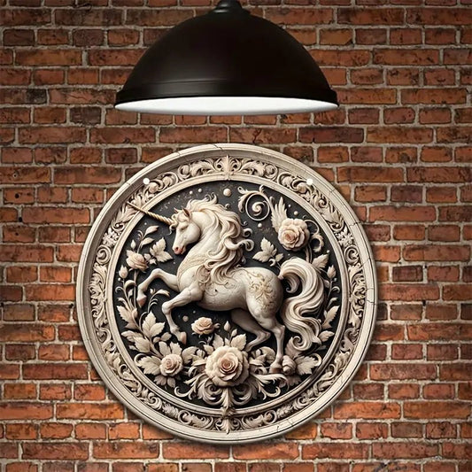 Round Vintage Unicorn Aluminum Sign - The Bookstore