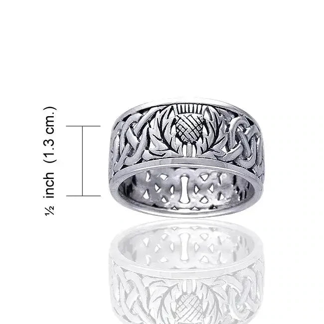 Scottish Thistle Celtic Knot Sterling Silver Ring - Size 13 - The Bookstore