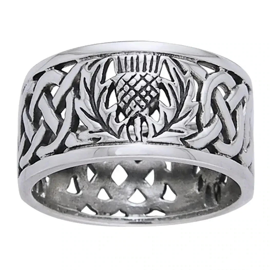 Scottish Thistle Celtic Knot Sterling Silver Ring - Size 13 - The Bookstore