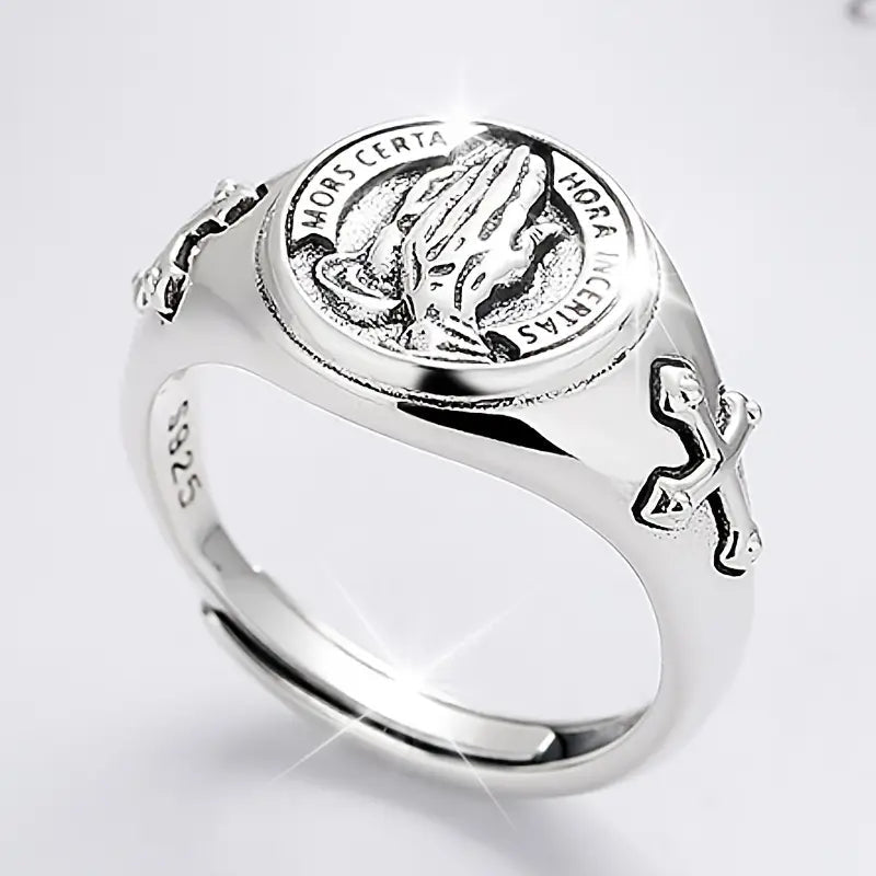 Silver Divine Praying Hands Adjustable Ring - The Bookstore