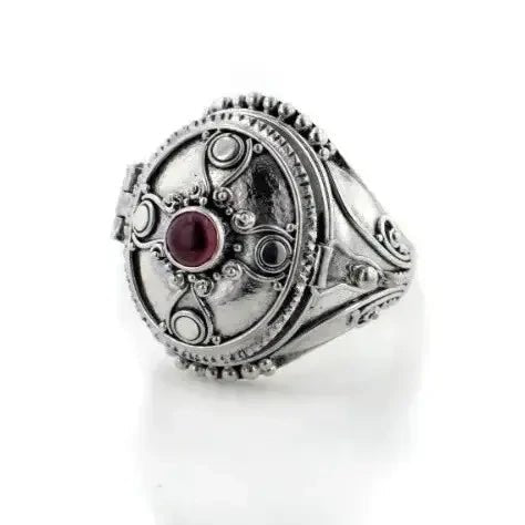 Silver Gothic Oval Poison Box Locket Ring - Genuine Gemstone My Store