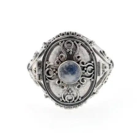 Silver Gothic Oval Poison Box Locket Ring - Genuine Gemstone My Store