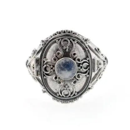 Silver Gothic Oval Poison Box Locket Ring - Genuine Gemstone My Store
