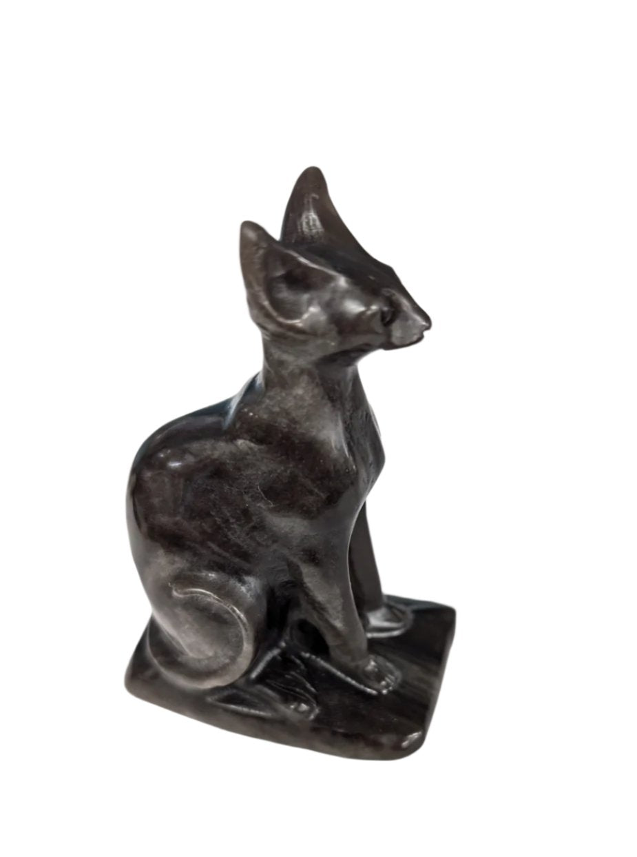 Silver Obsidian Egyptian Cat Figurine - The Bookstore