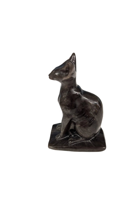 Silver Obsidian Egyptian Cat Figurine - The Bookstore