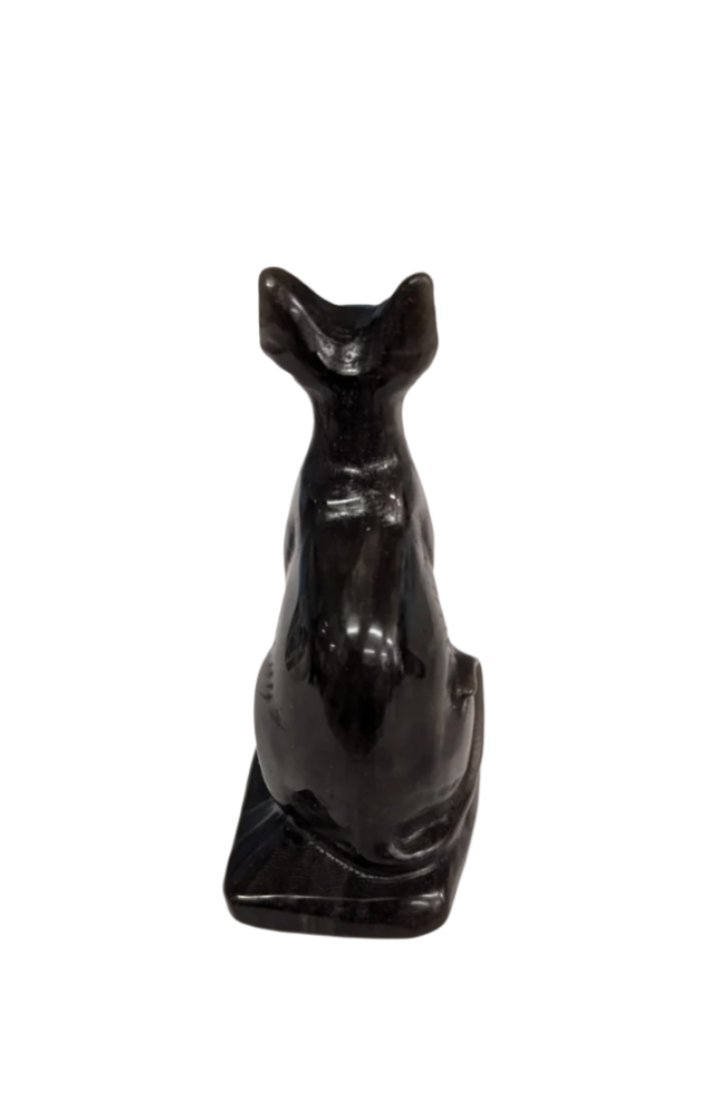 Silver Obsidian Egyptian Cat Figurine - The Bookstore