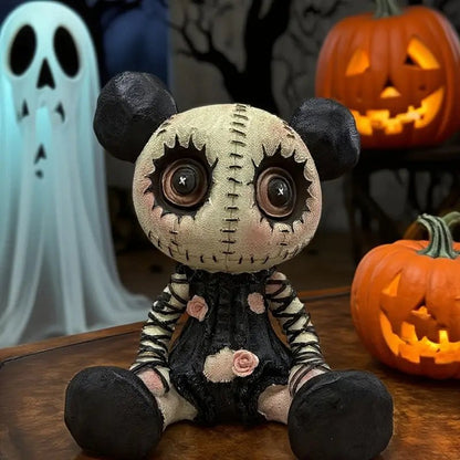 Sitting Voodoo Girl Figurine – Gothic Halloween Resin Doll with Pink Roses & Button Eyes - The Bookstore