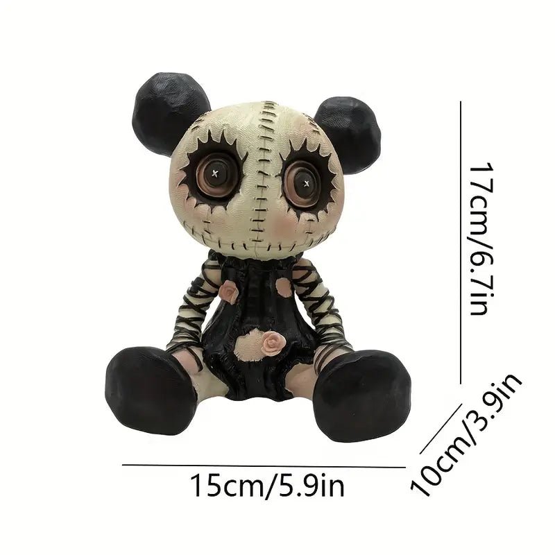 Sitting Voodoo Girl Figurine – Gothic Halloween Resin Doll with Pink Roses & Button Eyes - The Bookstore