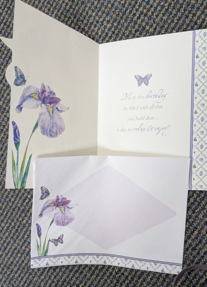 Special Day Birthday Card — Purple Iris & Butterflies - The Bookstore