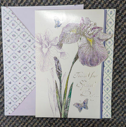 Special Day Birthday Card — Purple Iris & Butterflies - The Bookstore