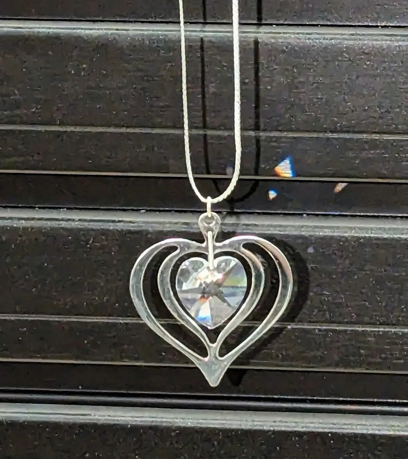 Sterling Silver Double Heart with Crystal Necklace - The Bookstore