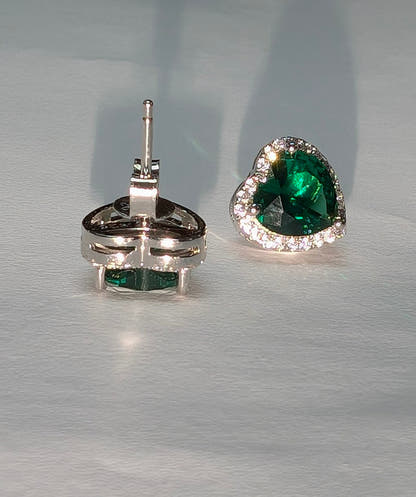 Sterling Silver Emerald Big Heart CZ Earrings The Bookstore