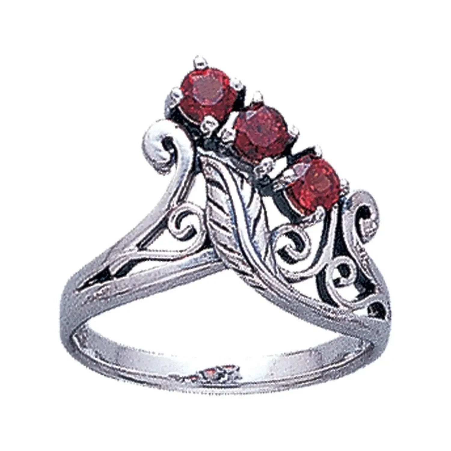 Sterling Silver Garnet Flower and Leaf Ring - Size 8 - The Bookstore