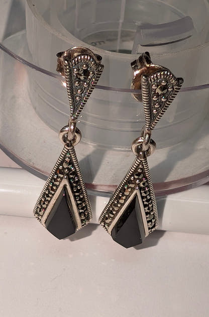 Sterling Silver Kite Black Onyx Marcasite Earrings The Bookstore